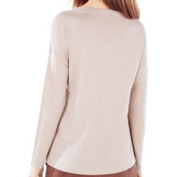 BCBG Max Azria Florinda v neck merino wool & alpaca sweater, beige / camel / tan - Picture 2 of 11